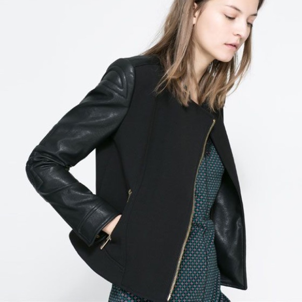 ZARA Faux leather motor jacket w/ self sleeves